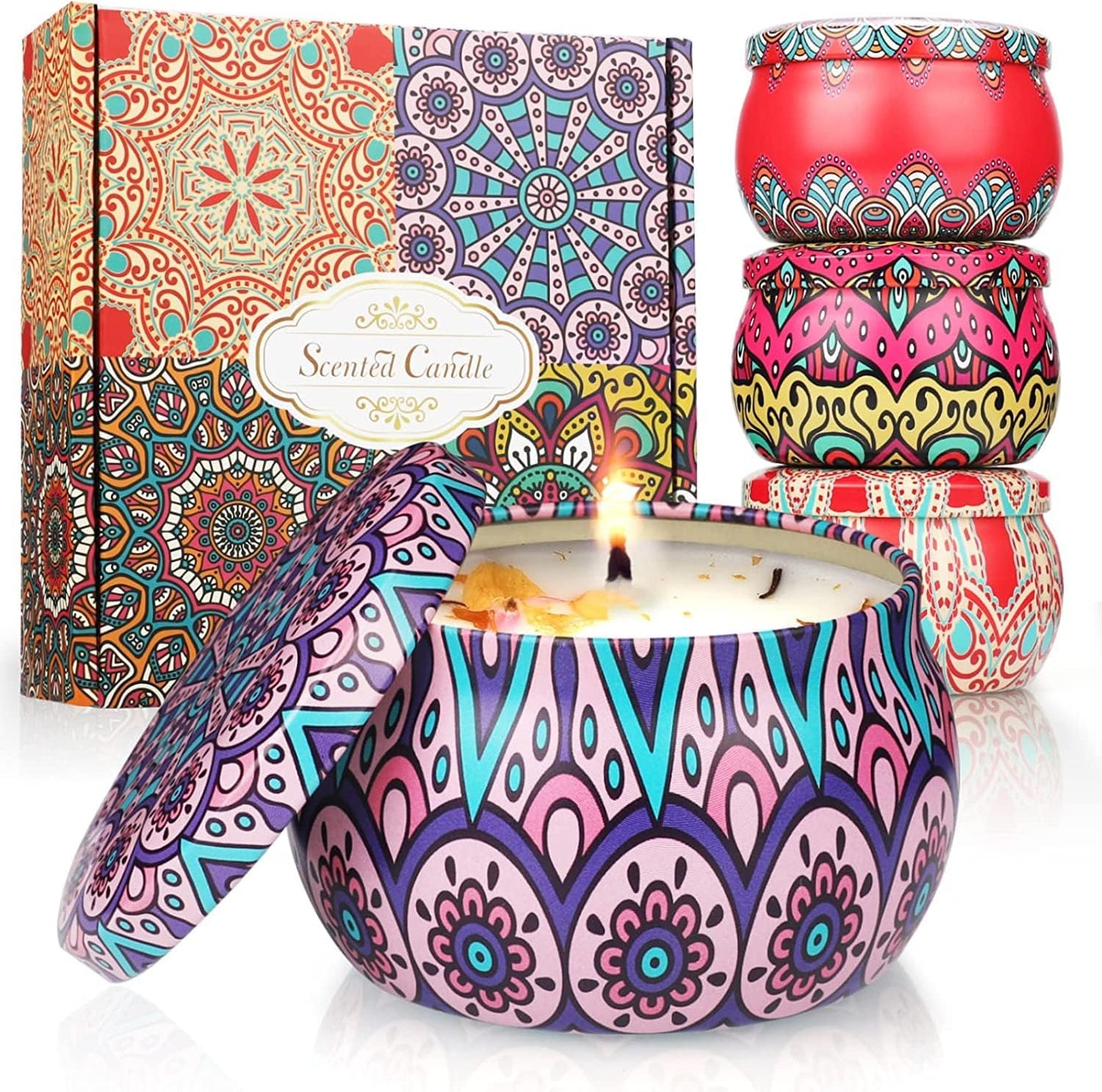 Scented Candles Gift Set - Pack of 4 (Rose, Lavender, Lemon, and Cocoa Flavour)