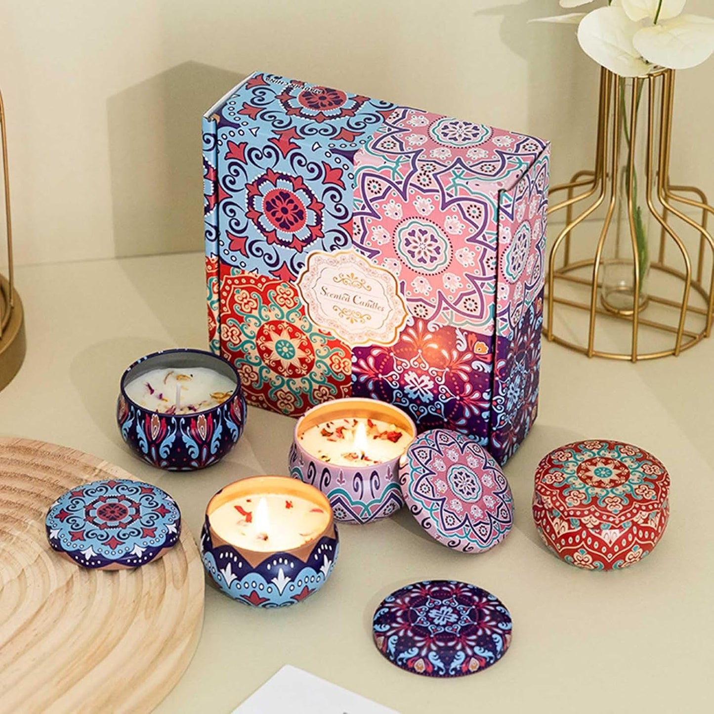 Scented Candles Gift Set - Pack of 4 (Violet, Wolfberry and Orange, Vanilla, Gardenia)