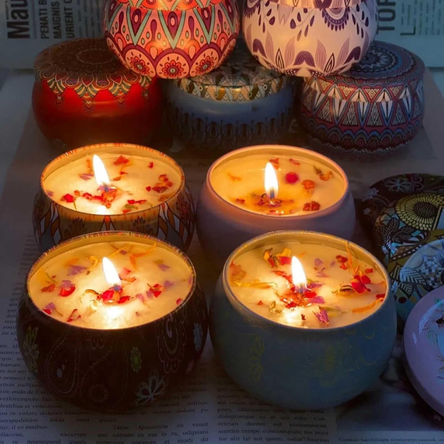 Scented Candles Gift Set - Pack of 4 (Violet, Wolfberry and Orange, Vanilla, Gardenia)