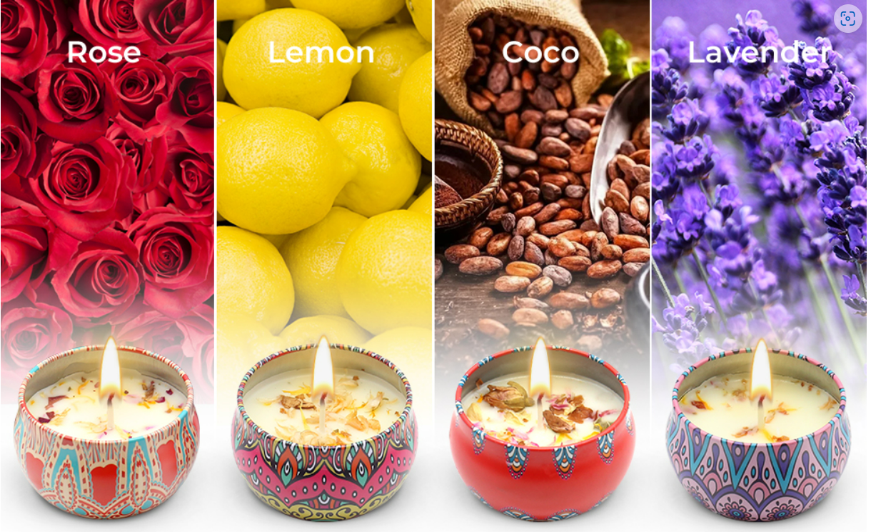 Scented Candles Gift Set - Pack of 4 (Rose, Lavender, Lemon, and Cocoa Flavour)