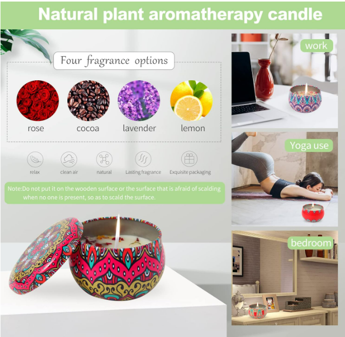 Scented Candles Gift Set - Pack of 4 (Rose, Lavender, Lemon, and Cocoa Flavour)