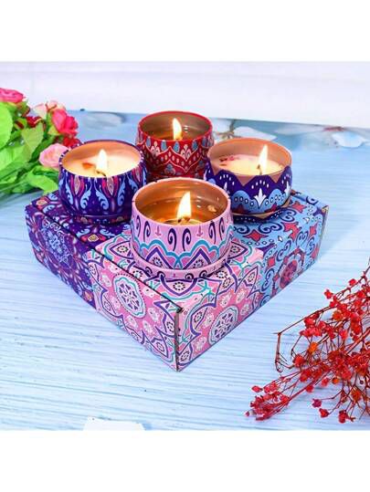 Scented Candles Gift Set - Pack of 4 (Violet, Wolfberry and Orange, Vanilla, Gardenia)