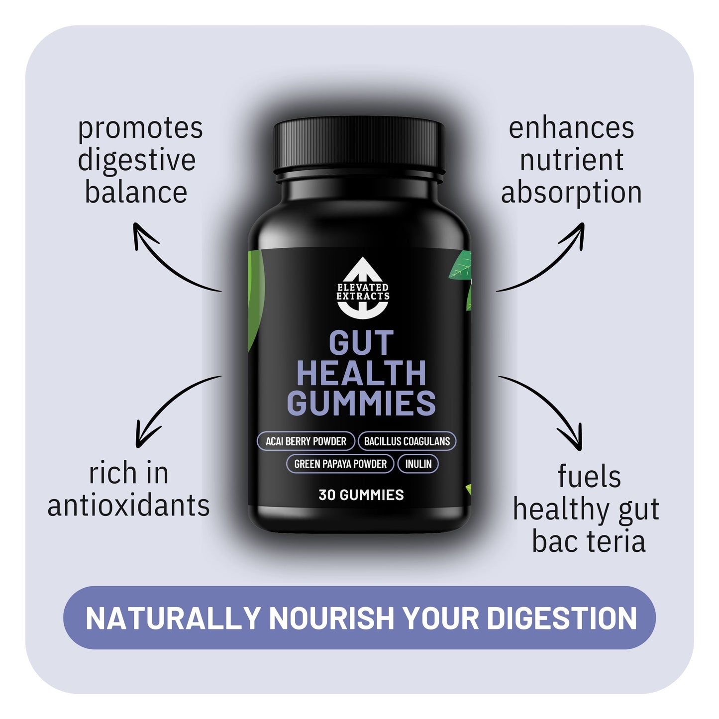 GUT HEALTH GUMMIES Vegan Probiotic Gummies - 30 Gummies - Lemon Flavour - Bacillus Coagulans & Inulin - Gut Health, Immune System & Digestion Supplement for Women & Men – By Elevated Extracts