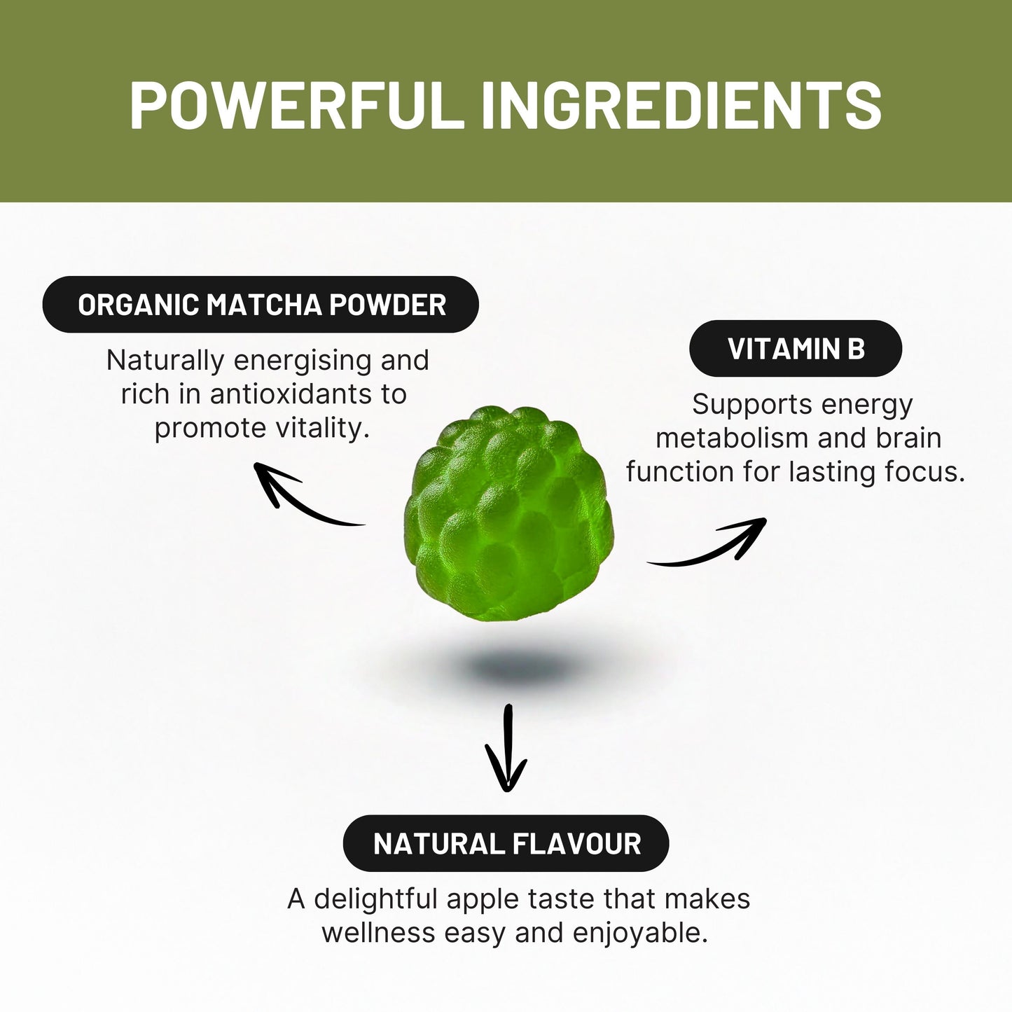 MATCHA GUMMIES AAA Grade Ceremonial Matcha Gummies – 30 Gummies – Vitamin B3 – Apple Flavour – By Elevated Extracts