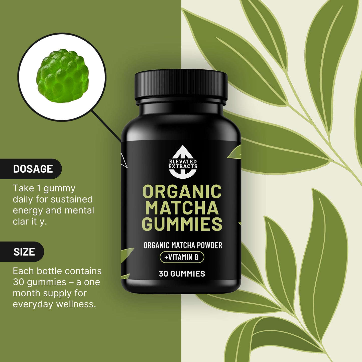 MATCHA GUMMIES AAA Grade Ceremonial Matcha Gummies – 30 Gummies – Vitamin B3 – Apple Flavour – By Elevated Extracts