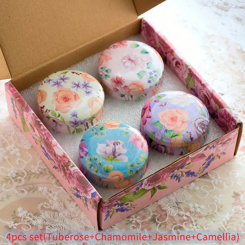 Scented Candles Gift Set - Pack of 4 (Tuberose, Chamomille, Mokara & Camellia, and Jasmine)