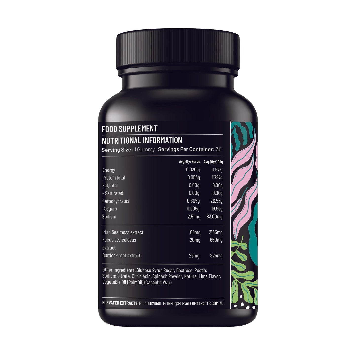 SEA WEED GUMMIES Irish Sea Moss Gummies with Bladderwrack (Fucus Vesiculosus Extract) and Burdock Root | 30 Gummies | Lime Flavour | All Natural, Vegan, Gluten Free, Non GMO – By Elevated Extracts