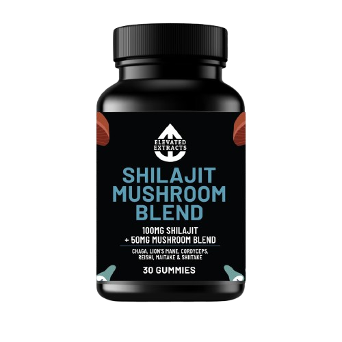 SHILAJIT Mushroom Complex Gummies – 30 Gummies - Lion's Mane, Reishi, Cordyceps, Chaga and Maitake. Mushroom Supplement with Blueberry Extract Flavour. Vegan and Gluten Free. Mushroom Gummies by Elevated Extracts.