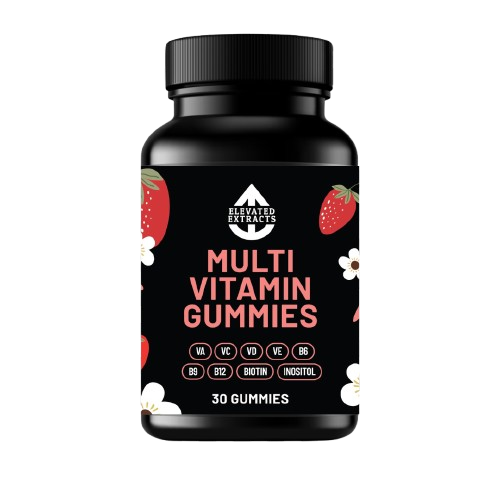 MULTI VITAMIN GUMMIES Multivitamin Gummies for Adults | 30 Gummies | Strawberry Flavour | Vitamin A, B6, B9, B12, C, D, E, Biotin & Inositol | by Elevated Extracts