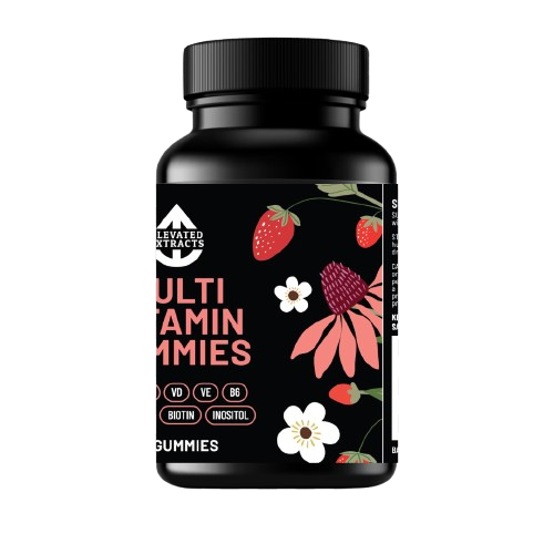 MULTI VITAMIN GUMMIES Multivitamin Gummies for Adults | 30 Gummies | Strawberry Flavour | Vitamin A, B6, B9, B12, C, D, E, Biotin & Inositol | by Elevated Extracts