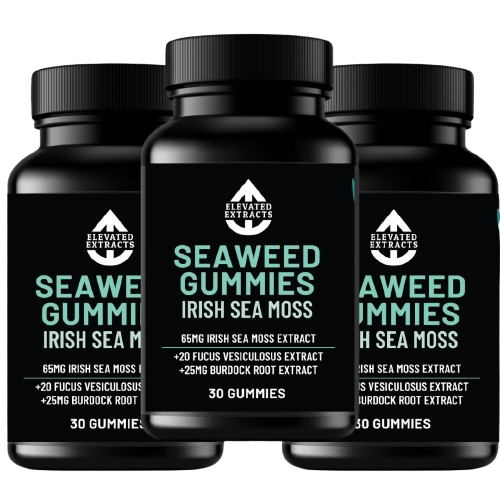 SEA WEED GUMMIES Irish Sea Moss Gummies with Bladderwrack (Fucus Vesiculosus Extract) and Burdock Root | 30 Gummies | Lime Flavour | All Natural, Vegan, Gluten Free, Non GMO – By Elevated Extracts