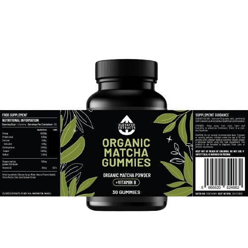 MATCHA GUMMIES AAA Grade Ceremonial Matcha Gummies – 30 Gummies – Vitamin B3 – Apple Flavour – By Elevated Extracts