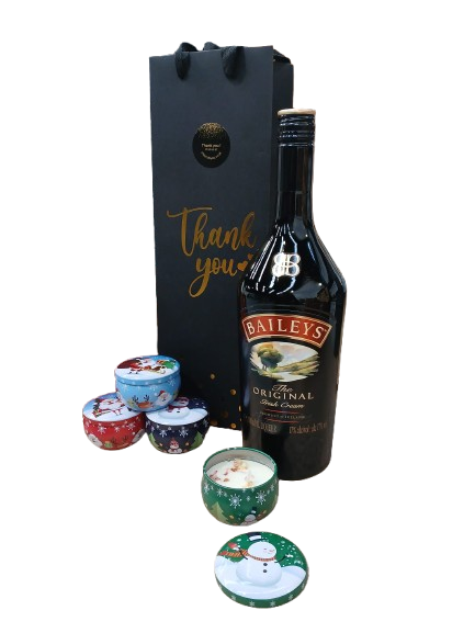 Festive Indulgence: Baileys 1L Gift Set with Premium Scented Christmas Candles and Personalized Gift Message