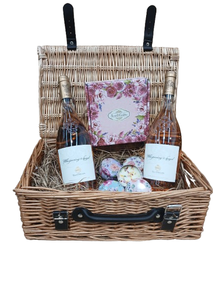 Luxury Hamper Basket: A Celebration of Elegance and Thoughtfulness - Premium Scented candles Box of 4 and  2 x 75Cl Whispering Angel