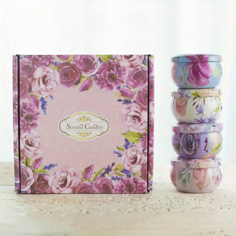 Scented Candles Gift Set - Pack of 4  (Tuberose, Chamomille, Mokara & Camellia, and Jasmine)